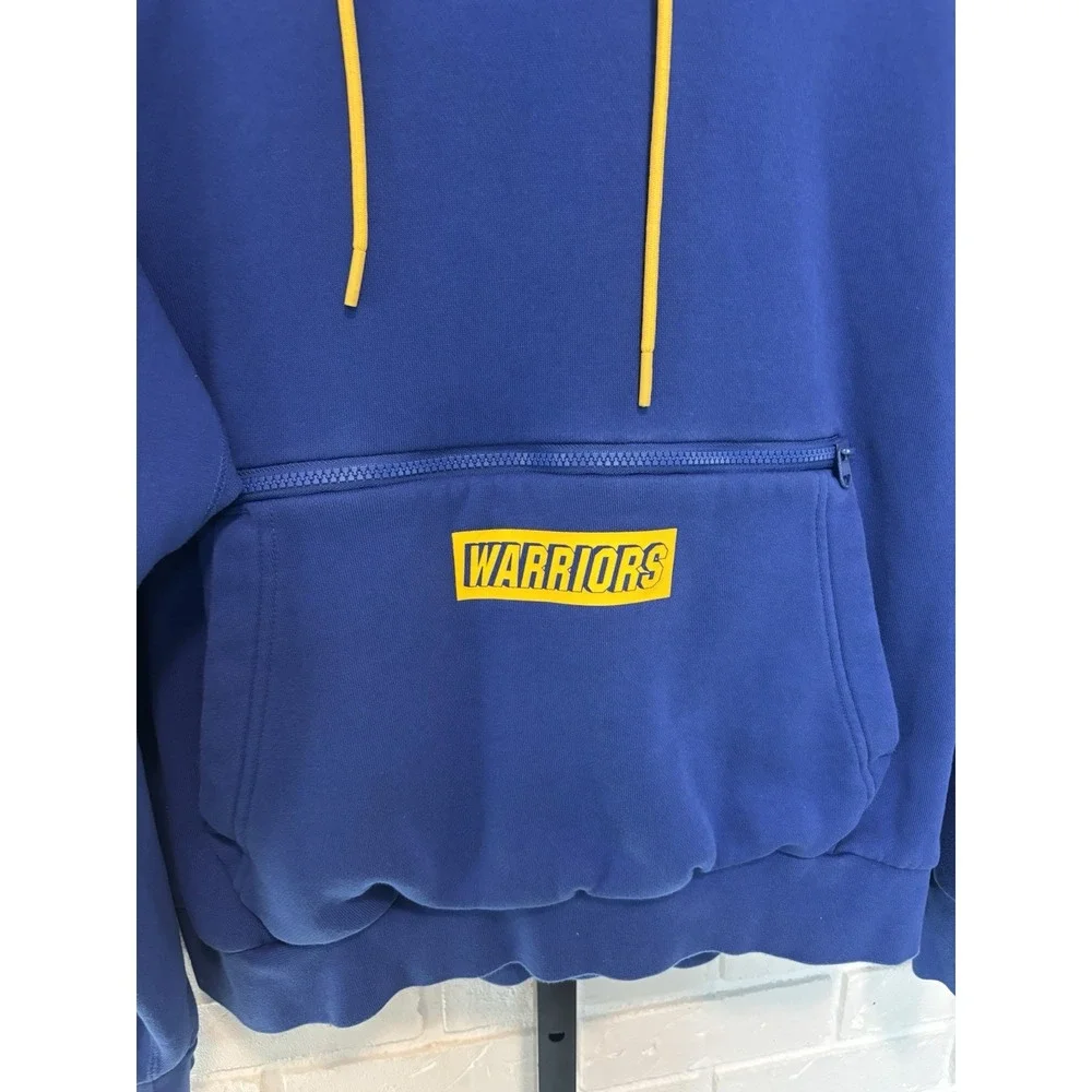 Nike NBA Golden State Warriors Mens L Blue Yellow Pullover Hoodie Zip Pocket